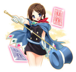 Rule 34 | 1girl, ace attorney, apollo justice: ace attorney, blue hat, brown hair, capcom, cape, card, diamond (shape), earrings, floating card, gloves, hat, heart, jewelry, magician, solo, spade, top hat, trucy wright, youta