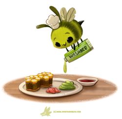 Rule 34 | :3, :d, antennae, black eyes, bowl, chef hat, creature, cryptid creations, flying, food, food focus, full body, hat, holding, honeycomb, honeycomb pattern, no humans, open mouth, original, plate, sauce, simple background, smile, sushi, text focus, tube, wasabi, watermark, web address, white background, wings