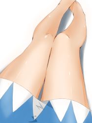 Rule 34 | 1girl, bare legs, barefoot, blue dress, cirno, dress, feet, female pov, foot out of frame, legs, legs together, mizune (winter), pov, shiny skin, simple background, sitting, solo, thigh gap, toenails, toes, touhou, white background