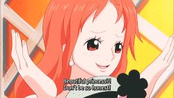 Rule 34 | 1boy, 1girl, animated, animated gif, between breasts, breasts, cleavage, face between breasts, head between breasts, kouzuki momonosuke, large breasts, long hair, lowres, nami (one piece), one piece, orange hair, smile