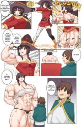 Rule 34 | abs, absurdres, biceps, comic, growth, highres, kono subarashii sekai ni shukufuku wo!, large pectorals, megumin, muscle growth, musctonk, muscular, muscular female, pectorals, size difference, tall female, thick thighs, thighs, veins