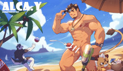 Rule 34 | 3boys, :q, abs, absurdres, alca (wakatanka4), animal ears, bar censor, bara, beach, beard, black-framed eyewear, black hair, blush, censored, commission, completely nude, contrapposto, cum, dark-skinned male, dark skin, day, ejaculation, erection, extra ears, unworn eyewear, facial hair, goatee, grey male swimwear, grey swim briefs, gyee, handsfree ejaculation, highres, holding, holding water gun, horkeu kamui, large pectorals, leg hair, lion boy, lion ears, lion tail, looking at viewer, male focus, male pubic hair, male swimwear, mature male, multiple boys, muscular, muscular male, navel, navel hair, nipples, nude, original, pectorals, penis, projectile cum, pubic hair, red male swimwear, red swim briefs, sand, short hair, sideburns, solo focus, stomach, stubble, sunglasses, sunlight, swim briefs, swim trunks, swimsuit, tail, thick eyebrows, thighs, tokyo houkago summoners, tongue, tongue out, undercut, veins, veiny penis, water gun, zixiong zix