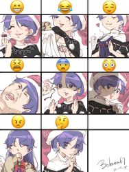 Rule 34 | :3, :x, bar censor, black capelet, blush, book, bow, bowtie, capelet, censored, closed eyes, cosplay, dated, doremy sweet, emoji, expressions, happy, hat, heart, holding, holding book, kishin sagume, kishin sagume (cosplay), makura (bohnen67), manatsu no yo no inmu, middle finger, nightcap, pom pom (clothes), purple eyes, purple hair, red bow, red bowtie, red headwear, relief, scared, shaded face, short hair, signature, single wing, thinking, touhou, upper body, white wings, wings, yajuu senpai