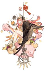 Rule 34 | 1girl, :d, banana, bird wings, bracelet, circe (fate), dated, fate/grand order, fate (series), feathered wings, feathers, food, fruit, grapes, hairband, happy new year, headdress, heart, heart-shaped eyes, jewelry, crossed legs, long hair, new year, open mouth, pig, pointy ears, red hair, sitting, smile, solo, staff, star (symbol), starshadowmagician, thigh strap, toeless footwear, toes, white background, winged hairband, wings, x x, yellow eyes