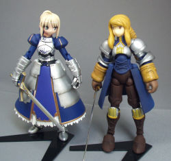 Rule 34 | 00s, 2girls, agrias oaks, armor, artoria pendragon (fate), crossover, fate/stay night, fate (series), figure, final fantasy, final fantasy tactics, look-alike, multiple girls, photo (medium), revoltech, saber (fate), sword, trait connection, weapon