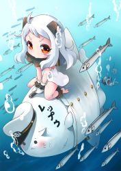 Rule 34 | 10s, 2girls, abyssal ship, admiral (kancolle), ahoge, asphyxiation, barefoot, black hair, brown eyes, diving mask, dress, drowning, fish, goggles, horns, kantai collection, long hair, looking at viewer, maru-yu (kancolle), mittens, multiple girls, non-human admiral (kancolle), northern ocean princess, ocean, pale skin, riding, saury, school swimsuit, short hair, sleeveless, sleeveless dress, sunk, sweat, swimsuit, translation request, underwater, white dress, white hair, yaosera
