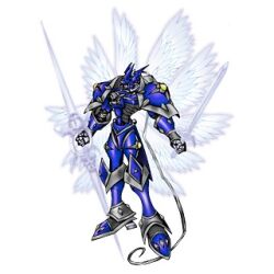 Rule 34 | armor, chaosdukemon, digimon, digimon (creature), digital hazard, dukemon chaos mode, lance, looking at viewer, polearm, solo, weapon, wings