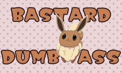 Rule 34 | :3, animal focus, artist name, text background, black eyes, boke-chan, closed mouth, creatures (company), eevee, english text, full body, fur collar, game freak, gen 1 pokemon, looking up, nintendo, no humans, outline, pink background, pokemon, pokemon (creature), polka dot, polka dot background, profanity, solo, standing, twitter username, watermark, white outline