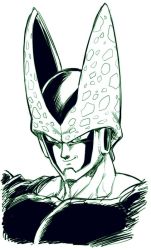 Rule 34 | 1boy, cell (dragon ball), closed mouth, commentary, dragon ball, male focus, monochrome, nose, portrait, sanpaku, simple background, smirk, solo, spacezin, white background