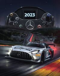 Rule 34 | 2023, absurdres, andrew mytro, car, circuit de spa-francorchamps, glowing, gt world challenge europe, helmet, highres, light trail, making-of available, mercedes-benz, mercedes-benz amg gt, motor vehicle, night, official art, pirelli, promotional art, puma (brand), race vehicle, racecar, racetrack, real life, real world location, spoiler (automobile), star (sky), steering wheel, vehicle focus