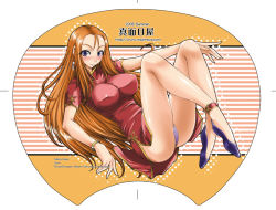 Rule 34 | 00s, 1girl, 2006, blue eyes, blush, bracelet, breasts, china dress, chinese clothes, dress, earrings, ghost sweeper mikami, impossible clothes, impossible shirt, isao, jewelry, large breasts, legs, long hair, long legs, mikami reiko, orange hair, panties, purple panties, shirt, smile, solo, underwear