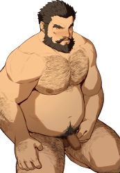 Rule 34 | 1boy, absurdres, arm hair, bara, beard, belly, black hair, blush, censored, character request, chest hair, completely nude, copyright request, facial hair, flaccid, foreskin, hairy, highres, large pectorals, leg hair, male focus, male pubic hair, mature male, mosaic censoring, muscular, muscular male, navel, navel hair, nipples, nude, pectorals, penis, plump, pubic hair, ryker, short hair, sitting, solo, stomach, thick eyebrows, thick thighs, thighs
