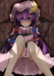Rule 34 | 1girl, against wall, barefoot, blue eyes, blush, book, bow, breasts, crescent, female focus, hachachi, hair bow, hat, highres, imminent rape, kirisame marisa, long hair, multiple girls, patchouli knowledge, purple hair, shadow, solo, touhou, you gonna get raped