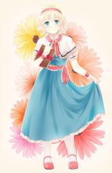 Rule 34 | 1girl, alice margatroid, bad id, bad pixiv id, blonde hair, blue eyes, book, capelet, female focus, flower, full body, hairband, plant, short hair, solo, standing, touhou, yatomi