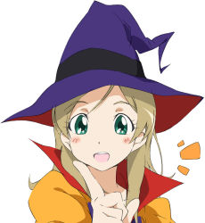 Rule 34 | 10s, 1girl, blush, hat, long hair, looking at viewer, minamino kanade, precure, simple background, smile, solo, suite precure, umanosuke, upper body, white background, witch hat
