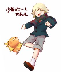 Rule 34 | 10s, 1boy, bad id, bad pixiv id, barnaby brooks jr., blonde hair, child, creatures (company), crossover, game freak, gen 3 pokemon, male focus, necktie, nintendo, pokemon, pokemon (creature), scarf, short hair, shorts, tiger &amp; bunny, torchic, aged down, yui (kari)