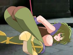 Rule 34 | 1girl, arms behind back, ass, bdsm, bent over, blush, bondage, bound, breasts, breasts out, cameltoe, feet, green eyes, green hair, high heels, large breasts, legs, looking back, matching hair/eyes, nipples, open mouth, ophiuchus shaina, rope, saint seiya, short hair, shoulder pads, solo, sweat, thighs, yuruchu