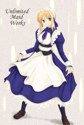 Rule 34 | 00s, alternate costume, artoria pendragon (all), artoria pendragon (fate), black pantyhose, blonde hair, enmaided, fate/stay night, fate (series), green eyes, maid, pantyhose, ryp, saber (fate), solo