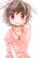 Rule 34 | 1girl, :3, blush stickers, brown hair, female focus, inaba tewi, jewelry, lowres, mamepon, no nose, pendant, poking, purple eyes, red eyes, short hair, solo, touhou