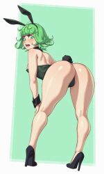 Rule 34 | 1girl, alternate costume, animal ears, ass, black footwear, fake animal ears, full body, high heels, highres, kneepits, legs, leotard, looking at viewer, looking back, non-web source, one-punch man, open mouth, paid reward, playboy bunny, riz, solo, tagme, tatsumaki