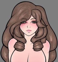 Rule 34 | 00s, 1girl, beatrix, breasts, brown eyes, brown hair, collarbone, empty eyes, final fantasy, final fantasy ix, hair over one eye, highres, looking at viewer, scar, scar across eye, scar on face, solo, tabletorgy, upper body