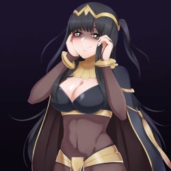 Rule 34 | 1girl, absurdres, blonde hair, breasts, cleavage, fire emblem, fire emblem awakening, grey eyes, hand on own face, highres, holding own head, large breasts, medium breasts, nintendo, smile, solo, tagme, tharja (fire emblem)