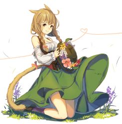 Rule 34 | 10s, 1girl, 4th, animal ears, animal hat, bare shoulders, blush, bodice, bow, braid, breasts, brown hair, cat ears, cat tail, detached sleeves, dirndl, final fantasy, final fantasy xiv, flower, full body, german clothes, grass, green eyes, green skirt, hair bow, hair flower, hair ornament, hair over one eye, hat, hat flower, unworn hat, unworn headwear, heart, holding, holding clothes, holding hat, kneeling, long hair, long skirt, looking at viewer, miqo&#039;te, nail polish, pink bow, purple socks, red nails, ribbon, shoes, skirt, smile, socks, solo, tail, tail bow, tail ornament, tail ribbon, twin braids, underbust, warrior of light (ff14), white background