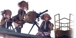 Rule 34 | 3girls, ags-30, ags-30 (girls&#039; frontline), aiming, ammunition belt, automatic grenade launcher, badge, belt-fed, binoculars, blue eyes, brown eyes, brown hair, camouflage, crew-served weapon, digital camouflage, drum magazine, explosive, girls&#039; frontline, grenade, grenade launcher, hair ornament, highres, holster, magazine (weapon), multiple girls, necktie, official art, red eyes, tactical clothes, terras, tripod, weapon