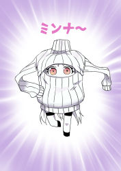Rule 34 | 10s, 1girl, abyssal ship, atoshi, emphasis lines, kantai collection, long hair, meme, meme attire, northern ocean princess, open-chest sweater, oversized clothes, purple background, red eyes, ribbed sweater, solo, sweater, white hair