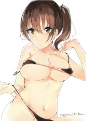 Rule 34 | 1girl, absurdres, belly, bikini, breasts, brown hair, collarbone, covered erect nipples, curvy, highres, kaga (kancolle), kantai collection, large breasts, micro bikini, ponytail, r1870349865, short hair, swimsuit, yellow eyes