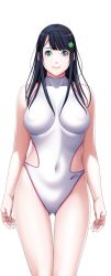 Rule 34 | 1girl, bare shoulders, black hair, blue eyes, breasts, game cg, large breasts, legs, long hair, looking at viewer, p/a: potential ability, sei shoujo, simple background, solo, standing, swimsuit, takajyou yuna, thighs, white background