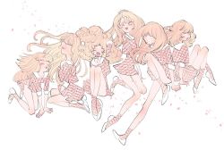 Rule 34 | 6+girls, blonde hair, closed eyes, inata17ta, long hair, multiple girls, open mouth, original, profile, simple background, smile, swept bangs, white background, white footwear