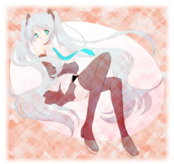 Rule 34 | 1girl, aqua eyes, boots, detached sleeves, female focus, full body, hatsune miku, long hair, necktie, sinko, skirt, solo, thigh boots, thighhighs, twintails, very long hair, vocaloid