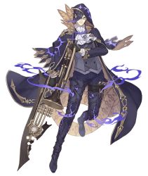 Rule 34 | 1boy, bicorne, black gloves, black hair, boots, cloak, ascot, formal, full body, glasses, gloves, gold trim, gradient hair, hair over one eye, hameln (sinoalice), hat, holding, holding instrument, holding sword, holding weapon, instrument, ji no, looking at viewer, male focus, multicolored hair, official art, purple hair, red eyes, sinoalice, solo, suit, sword, thigh boots, thighhighs, transparent background, trombone, two-tone hair, weapon