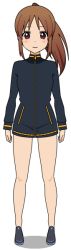 Rule 34 | 1girl, bare legs, female focus, flat color, full body, jacket, long sleeves, naked jacket, saki (manga), simple background, solo, takakamo shizuno, track jacket, white background