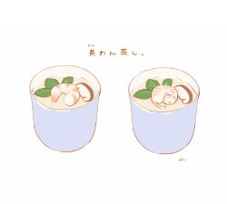 Rule 34 | animal, cat, chai (drawingchisanne), commentary request, cup, custard, food, food focus, garnish, mushroom, no humans, on food, original, shrimp, signature, spot the differences, translation request, undersized animal, white background