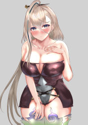 Rule 34 | 1girl, absurdres, blonde hair, blush, breasts, fate/grand order, fate (series), highres, huyan zhuo (fate), huyan zhuo (third ascension) (fate), large breasts, long hair, looking at viewer, simple background, solo, thighs, yurara260812