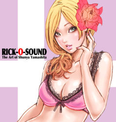Rule 34 | 1girl, blonde hair, blue eyes, bra, flower, hair ornament, lingerie, original, rick-o-sound, solo, underwear, yamashita shun&#039;ya