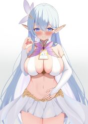 Rule 34 | 1girl, absurdres, albion (azur lane), azur lane, bare hips, blush, breasts, cleavage, highres, implied pregnancy, jewelry, large breasts, looking at viewer, pointy ears, pregnancy test, pregnant, revealing clothes, ring, solo, wedding ring, yumemin (yumemi5140)