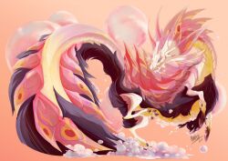 Rule 34 | 2020, aqua eyes, artist name, bubble, claws, closed mouth, commentary, dated, dragon, dynamic pose, eastern dragon, english commentary, fins, foam, from side, full body, gradient background, head fins, leg up, mizutsune, monster hunter (series), niv100, orange background, running, signature, slit pupils, whiskers