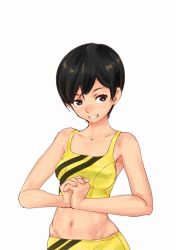 Rule 34 | 1girl, black hair, fujisawa takashi, navel, original, short hair, solo, sports bra, white background