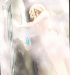 Rule 34 | 1girl, bathing, blonde hair, breasts, eden&#039;s zero, highres, large breasts, long hair, nude, rebecca bluegarden, sideboob, steam, stitched, third-party edit, wet