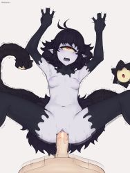 Rule 34 | 1boy, 1girl, absurdres, afterimage, antenna hair, armpits, arms up, artist name, bad id, bad pixiv id, bed sheet, black gloves, black hair, black thighhighs, breasts, clitoris, colored sclera, commentary, commission, cyclops, elbow gloves, english commentary, extra eyes, gazer (monster girl encyclopedia), gloves, hetero, highres, meolucky147, monster girl, monster girl encyclopedia, navel, nipples, nude, one-eyed, open mouth, pale skin, penis, pointy ears, pov, pussy juice, red eyes, rolling eyes, saliva, sex, sheet grab, simple background, small breasts, solo focus, spread legs, sweat, tail, tears, teeth, tentacle sex, tentacles, thighhighs, trembling, uncensored, upper teeth only, vaginal, white background, yellow sclera