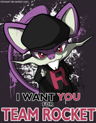 Rule 34 | gen 1 pokemon, grey background, grin, i want you, no humans, pointing, pointing at viewer, pokemon, pokemon (creature), rattata, smile, team rocket grunt, watermark, web address
