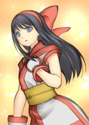 Rule 34 | 1girl, ainu clothes, black hair, blue eyes, breasts, fingerless gloves, gloves, hair ribbon, long hair, nakoruru, parted lips, ribbon, samurai spirits, small breasts, snk, solo, the king of fighters