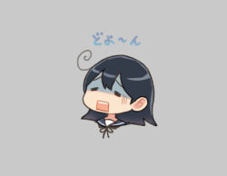 Rule 34 | 1girl, ahoge, black hair, black sailor collar, closed eyes, grey background, kantai collection, long hair, negative space, open mouth, saiguchi otoufu, sailor collar, shaded face, simple background, solo, surprised, teeth, upper body, upper teeth only, ushio (kancolle)