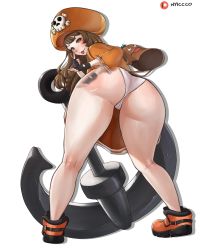 Rule 34 | 1girl, absurdres, akanbe, anchor, ankle boots, ass, ass smack, backpack, bag, bent over, black gloves, boots, brown hair, eyelid pull, fingerless gloves, from behind, full body, gloves, guilty gear, guilty gear strive, hat, highres, hood, hoodie, kneepits, looking back, may (guilty gear), medium hair, motion blur, no pants, nyiccco, orange eyes, orange footwear, orange hat, orange hoodie, orange shirt, paid reward available, panties, patreon username, pirate hat, shirt, skull and crossbones, solo, spanking, spanking self, thick thighs, thighs, tongue, tongue out, twisted torso, underwear, white panties