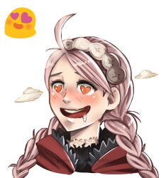 Rule 34 | ahoge, aroused, blush, braid, emoji, facing to the side, fire emblem, fire emblem fates, fujoshi, gzei, hairband, heart, heart in eye, looking to the side, low twin braids, nina (fire emblem), nintendo, open mouth, parted bangs, portrait, saliva, smile, symbol in eye, teeth, twin braids, upper teeth only, white hairband