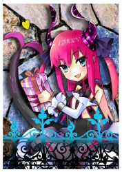 Rule 34 | 10s, 1girl, blue eyes, claws, detached sleeves, dress, elizabeth bathory (fate), elizabeth bathory (fate/extra ccc), fate/extra, fate/extra ccc, fate (series), gift, horns, long hair, ninzin-no-heta, pink hair, pointy ears, solo, tail, two side up