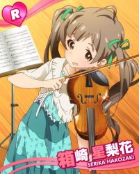 Rule 34 | 10s, 1girl, :d, ahoge, brown eyes, brown hair, character name, hakozaki serika, heart, idolmaster, idolmaster million live!, instrument, official art, open mouth, smile, twintails, violin